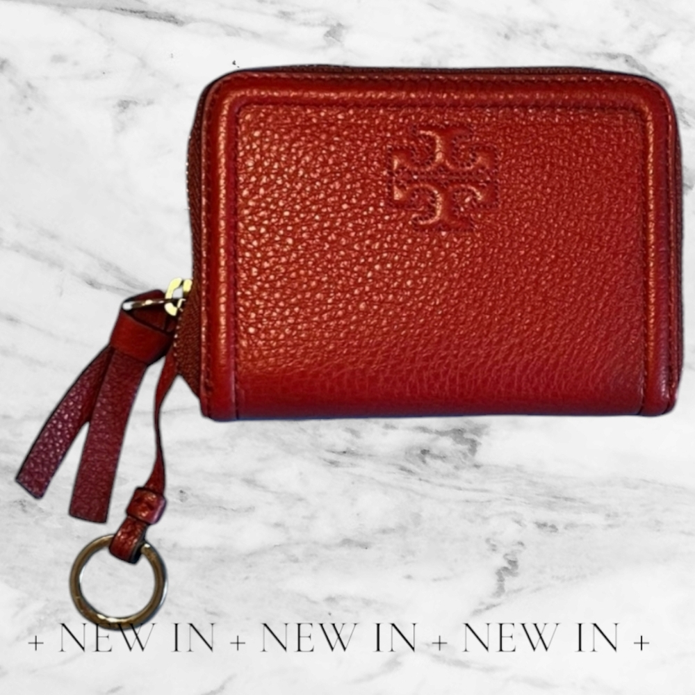 Tory Burch Red Leather Zip Card Case Wallet